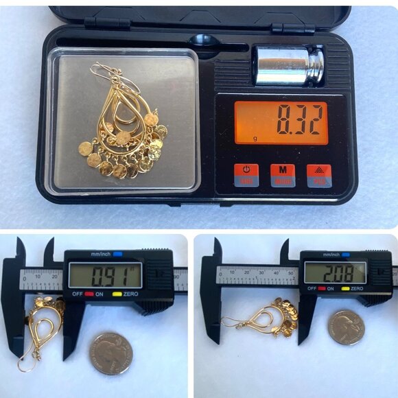 Gold Vermeil Sterling Silver 925 Teardrop Disc Tassel Dangle Drop Earrings - Picture 10 of 16